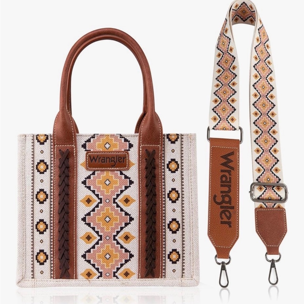 Wrangler Tan and Cream Geometric Tote